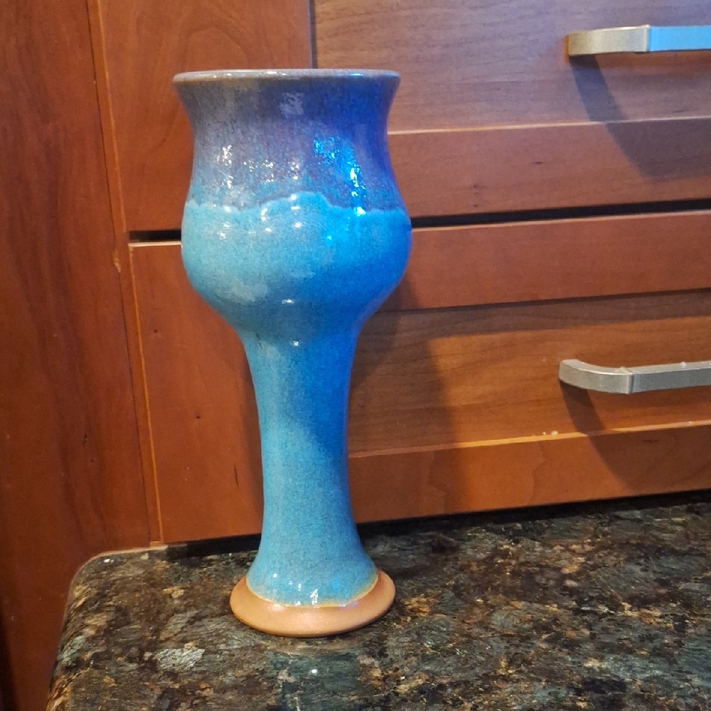 Studio Art Blue Ceramic Vase Drip Glaze